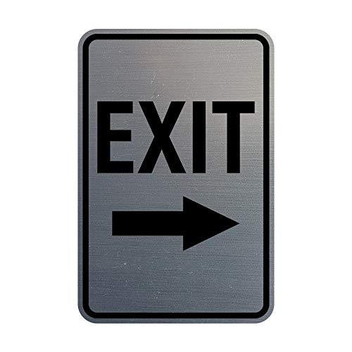 Signs ByLITA Portrait Round Exit Right Arrow Sign with Adhesive Tape, Mounts On Any Surface, Weather Resistant, Indoor/Outdoor Use (Brushed Silver) - Large