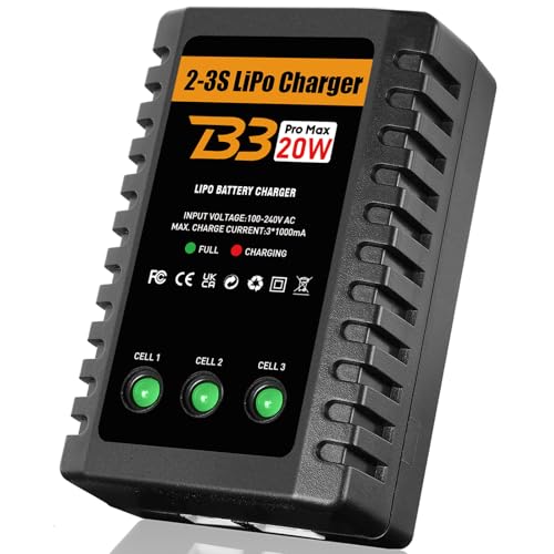 HTRC Lipo Ladegerät für 2-3S Lipo Akkus(7.4V-11.1V), 20W RC Ladegerät, Lipo Ladegerät Balancer Airsoft Ladegerät für RC-Autos, Airsoft-Waffen, RC-Boote usw