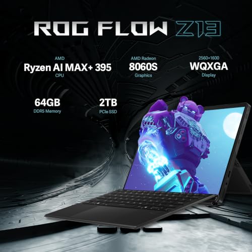 Image of ASUS ROG Flow Z13 13.4 inch 180Hz WQXGA 2-in-1 Touchscreen Gaming Laptop, Ryzen AI MAX+ 395, 64GB LPDDR5X, 3TB Storage(2TB SSD+1TB Docking Station Set), Backlit Keyboard, Wi-Fi 7, Win 11 Pro, Black