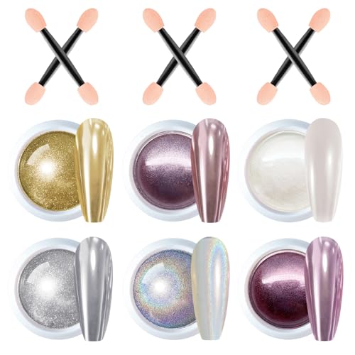 GZMAYUEN Chrome Nail Powder 6 Farben Crome Pulver Nägel Spiegel Effekt Gold Silber Rosa Weiße Pearl Chrom Nagelpuder Glitter Nagelkunst Pulver für DIY Salon