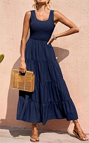 Image of PRETTYGARDEN Women's 2026 Casual Loose Plain Maxi Sundress Smocked Tank Dress Sleeveless Summer Beach Tiered Long Dresses