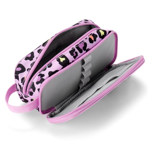 Image of Choco Mocha Girls Pencil Case for Kids, Soft Large Zipper Pencil Pouch for Kids with 2 Compartments Girls Pencil Case for School Leopard Pencil Bag, Cheetah Pink