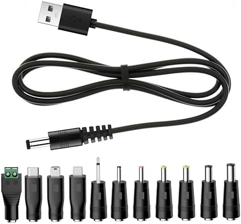 YiKaiEn Universal Charger Power Core, 5V USB to DC 5.5x2.1mm, Charging Cable with 11 Connectors (Micro-USB, Type-C, Mini USB, 2.5x0.7, 3.0x1.1, 3.5x1.35, 4.0x1.7, 4.8x1.7, 5.5x2.5，2.5mm), 3.3FT