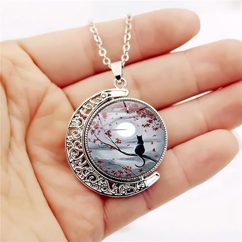 DEQIYIJI Cat Gifts Cute Black Cat Moon Pendant Necklace Jewelry For Women Cat Lovers Stuff3