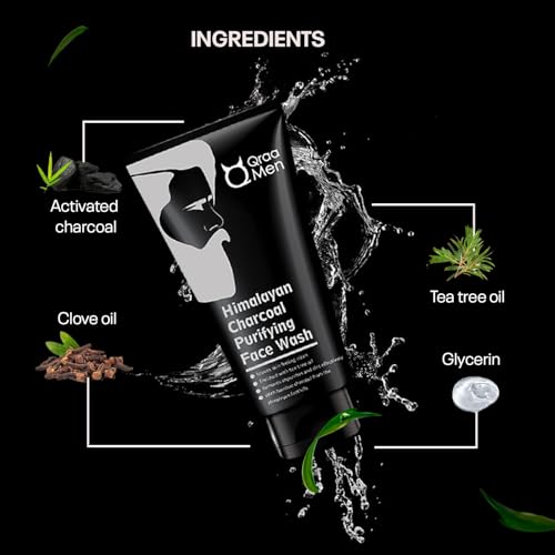 Image of Qraa Men Himalayan Charcoal Purifying Face Wash |For Deep Cleansing Of Pores|Removes Dirt, Control Oil| Fights Pollution, Blackheads, Acne & Pimples | All Skin Types | Pack of 3 (100gm X 3)