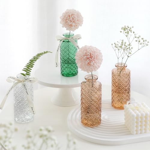 Sojock Amber Glass Bud Vases Set Of 12(Flowers Not Included),Small Bud Vases In Bulk,Mini Bud Vases,Vintage Vases For Centrepieces,Small Vases For Wedding Decoration,Home Table Flower Decoration thumb #3