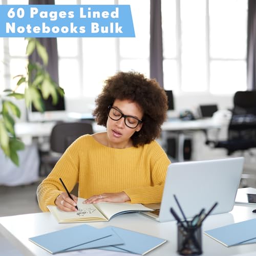 Image of Mimorou 100 Pcs A5 Journals Notebooks Bulk,Light Blue,Lined | Kraft Softcover Small Notebooks 5.5 Inch x 8.3 Inch Notepads with 60 Page 30 Sheet for Writing Sketch Travel Office Supplies