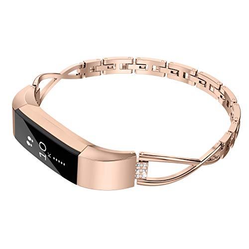 Wearlizer Compatible with Alta Bands Small Silver Rose Gold Alta hr Women Metal Replacement Bands Accessories Straps Bracelet Bangle Wrist Bands Rose Gold