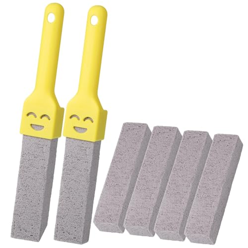 Shirene Bimsstein Toilettenreiniger Pietra Pomice per WC,6 PCS Pietra Pomice con 2 Manici Sostituibili,Disincrostante WC per Rimuovere Gli Anelli di Acqua Dura,Accumulo di Calcio per Pulire il Bagno