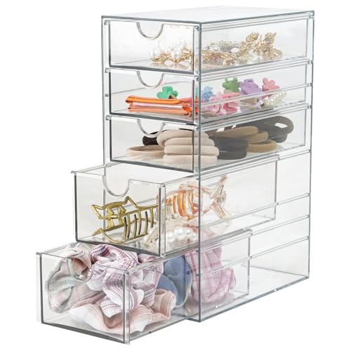 Hair Accessories Organizer, 5 Layer Plastic Drawer Storage, Ransparent Dresser Bathroom Organizer, For Girls’ Headbands, Clips, Ties, Jewelry