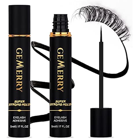 GEMERRY False Lash Glue Super Strong Hold Black Glue Non-Irritating Eyelash Glue Waterproof Lash Glue Strip Eyelash Adhesive Suitable for Any DIY Lashes Strip Lash Adhesive 5ml 0.17oz Cover