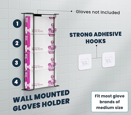 alpine glove holder for wall mount latex gloves - wire box dispenser for disposable gloves tissues masks wipes amp more - fits 4 boxes black
