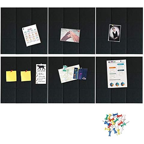 HyFanStr Large Felt Pin Board 30x30cm Wall Bulletin Board, Square Memo Board Notice Board with 30 Push Pins, Decorative Pinboard for Office Bedrooms Pack of 6 Cover