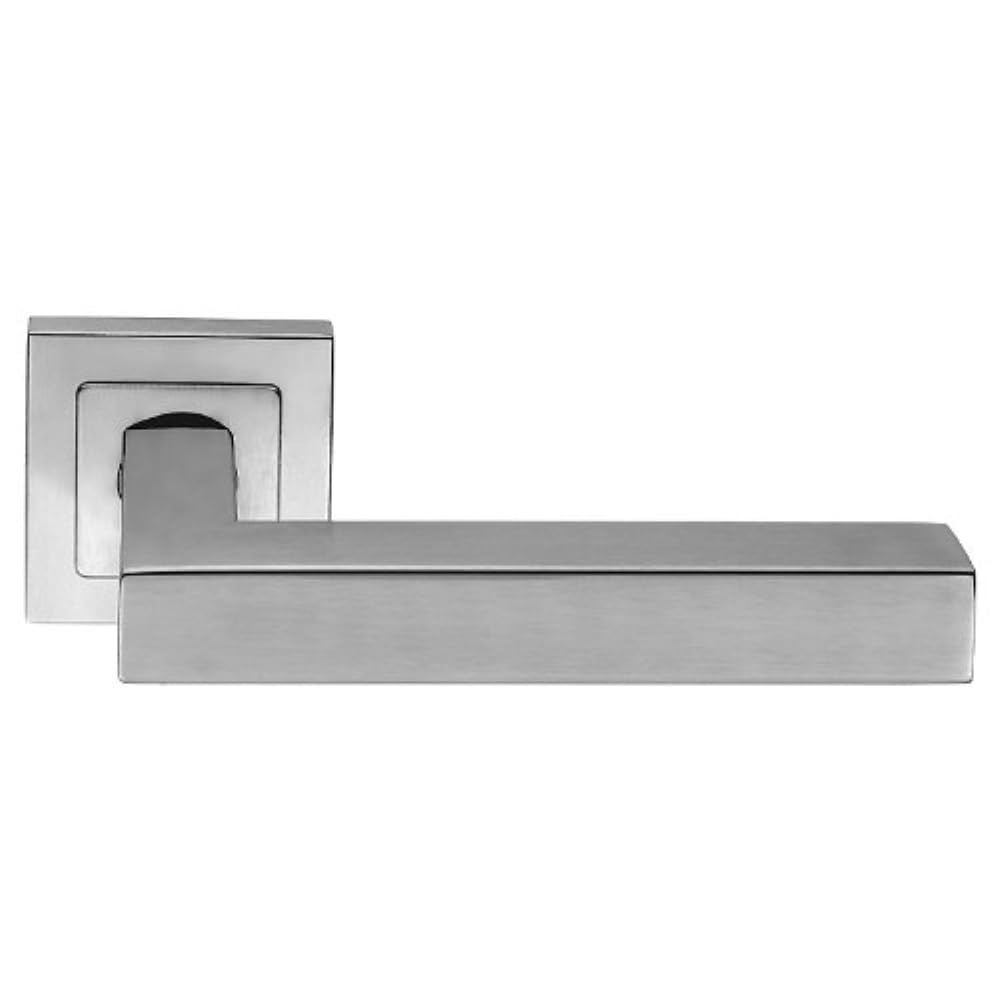 Euroart Rose Satin/Polished Stainless Steel Mitred Door Handles Lever On Square - Solid Tubular Latch Pack With Hinges