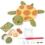 WaldyWop Crochet Kit for Beginners – Turtle Pattern Knitting Kit w/Easy to Follow Tutorials, Ergonomic Hook & Tangle-Free Yarn, Complete DIY Craft Set for Girls 8-12 & Women, Cute Birthday Gifts