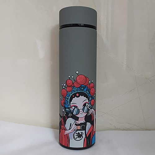 Bouteille isotherme intelligente en acier inoxydable 304 avec affichage de la température pour boissons chaudes et froides, tasse à café de voyage, bouteille d'eau de sport (fille gris) Cover