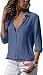 Produktbild ASKSA Damen Bluse Chiffon Elegant Langarm/Kurzarm Oberteile Einfarbig V-Ausschnitt Lose Hemdbluse T-Shirt Tops (Blau,XL)