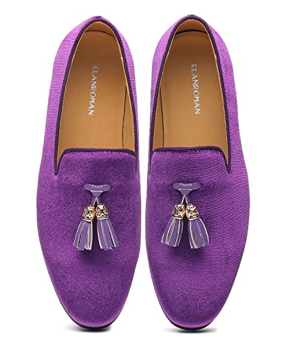 Elanroman Mens Velvet Loafers Handmade Tassels Shoes Fashion Slipper Party Wedding Purple Shoes Us 9 #TOP1