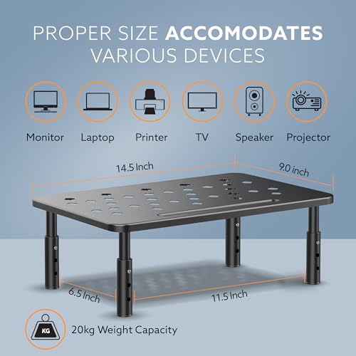 Image of AGARO Monitor Stand for Desk, Laptop Stand & PC Riser, 3-Level Height Adjustable, Compatible with 24 inch, 27 inch, 29 inch & 32 inch Monitors, Laptop, CPU, Printer, Heavy-Duty Steel with Anti-Skid Pads, Black