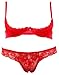 Produktbild Cottelli Collection Lingerie - verführerisches Reizwäsche-Set für sie, gefütterter Bügel-Hebe BH, erotisches Dessous mit Ouvert-String, BH mit verstellbaren Trägern, rot