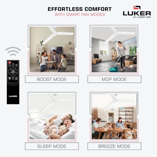 Image of LUKER JVLuker USA 1200mm BLDC Ceiling Fan with IR Remote BEE 5 Star 65% Energy Saving High Air Delivery Low Noise LED Indicator Reverse Mode for Living & Bedroom (White, Aerozen Plus)