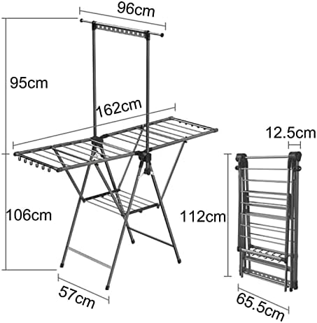 Foldable Clothes Drying Rack Foldable Portable Space Saving Clothes Drying Rack, 3-Tier Extendable Clothing Dryer Rack, Double Wing Height Adjustment, for Laundry, Bathr