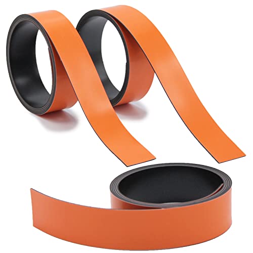 Mag255 - Juego de 3 tiras magnéticas de color naranja, aprox. 2 cm x 1 m, para marcar en pizarras blancas, estantes de almacenamiento, calendario, fácil de recortar, etiquetas magnéticas