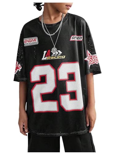 Verdusa Girl's Oversized Jersey Shirts Number Y2k Tops Letter Print Vintage Tees