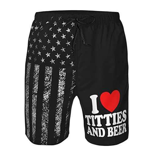 PAUPPY Funny-Heart-Titties-and-Beer-Gift for Women Men's Swim Trunks Quick Dry Bathing Suit Beach Swim Board Shorts Swimsuits White-S 5
