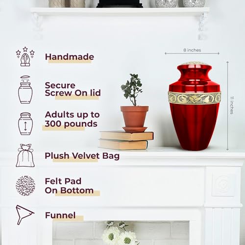 Image of Trupoint Memorials Cremation Urns for Human Ashes, Funeral Memorial Urn for Male and Female, Decorative Burial Grecian Urn Collection for Adult Men & Women - Grecian Red Gold, XL (300 LB)