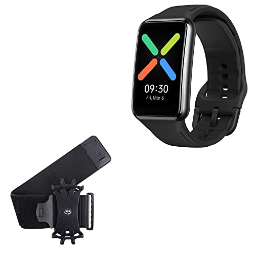 BoxWave Holster Compatible With Oppo Watch - ActiveStretch Sport Armband, Adjustable Armband for Workout and Running - Jet Black
