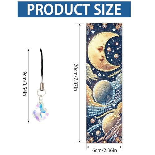 Image of 4-Piece Diamond Painting Bookmarks Set for Adults - Sun, Moon, and Waves Design DIY 5D Rhinestone Diamond Art Bookmark Kits with Tassels, Beautiful Diamond Art Bookmarks for Crafts Gifts
