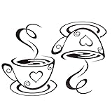 Framendino, 2 Pack Coffee Tea Cup Wall Sticker Art Decal Decals for Home Kitchen Decoration Black