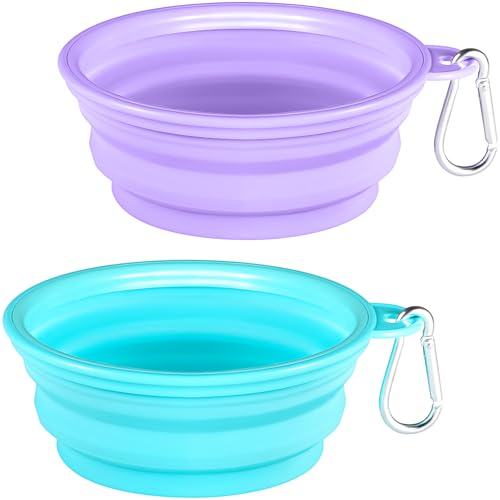Collapsible Dog Bowl, LUKITO Dog Water Bowls for Cats Dogs, 2-Pack Dog Portable Collapsible Bowl, Dog Accessories with Pets Walking Parking Camping (Purple & Green)