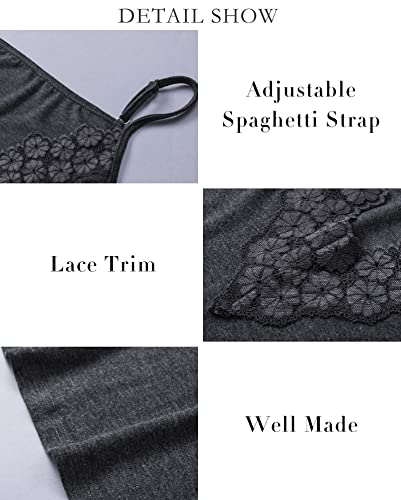 Btfbm Women Deep V Neck Cami Tank Tops Lace Floral Trim Crochet Summer Casual Sleeveless Adjustable Spaghetti Strap Camisoles (Small, Cami Black) #TOP5