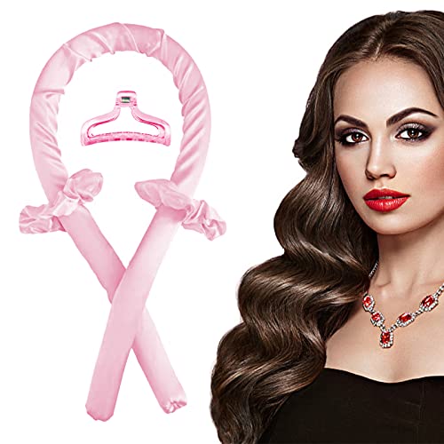 Relota Rizador Pelo Sin Calor, Heatless Hair Curlers con Horquillas y Diademas, Antideslizante Duermen Varilla para Rizar, Suave Ondas Rizadores de Cabello para Mujeres Cabello Largo y Medi (Rosa) Cover