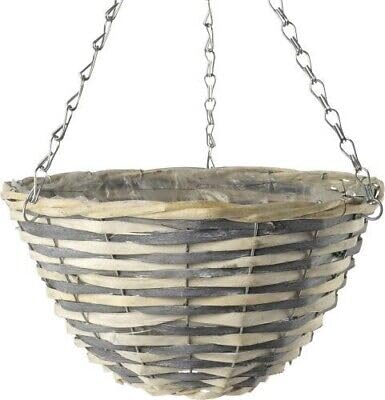 Fyne-Finds 30cm, 12Inch Natural Grey Cream Wicker Hanging Deco Basket Lined Willow Planter