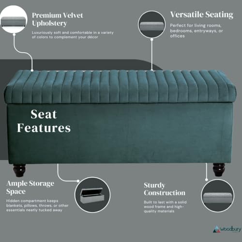 Image of 2 Seater Upholstered Ottoman Bench with Storage Settee Sofa Couch Button Tufted Pouffe for Living Room Bedroom Office (Osean Green)
