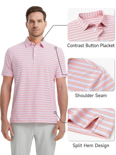 Rouen Men's Polo Shirts Short Sleeve Dry Fit Performance Wicking Moisture Causal Striped Collared Golf Shirts for Men3