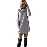 SHOBDW mujer de Punto Vestido de Cuello de Rollo de Vestido de Puente Damas Mini tamaño (Gris, L)