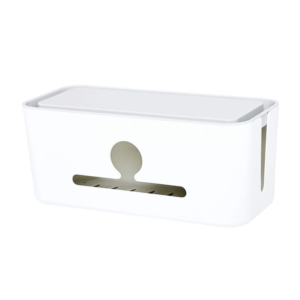 AIKENR Plastic Cable Storage Box, Cable Tidy Box Hide and Conceal Extension Blocks and Electrical Cables, Made from Robust Electrically-Safe ABS Material, for Adapters, USB Hubs, Surge Protector