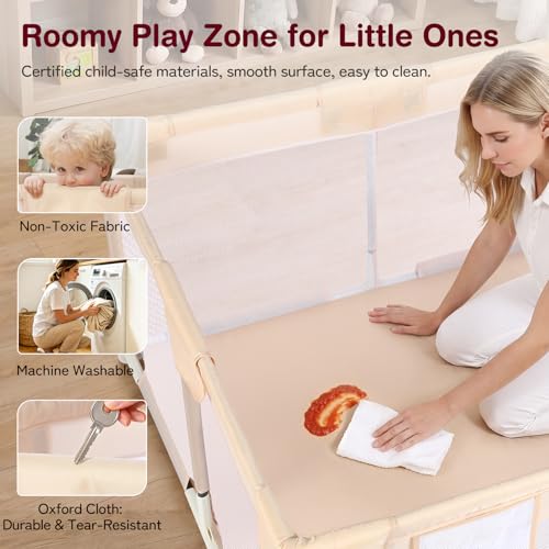 Image of Kidirect Baby Playpen with Play Mat 47x47 - Small Playpen for Babies & Toddlers, Activity Center, Indoor Outdoor, Beige