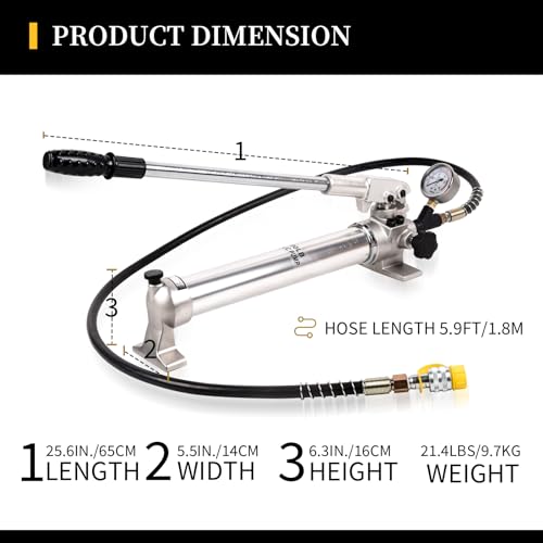 Image of CP-700 Hydraulic Pumps Hand Operated Pump 10000Psi - 900CC Aluminum Alloy Single Acting and 1.8M Hose with Pressure Gauge
