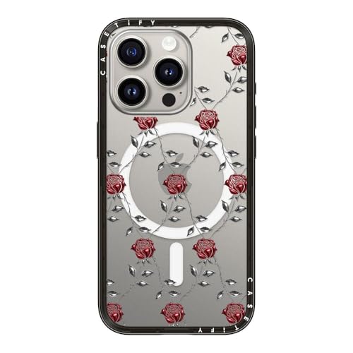 Coque iPhone 15 Pro CASETiFY compacte rose métallique et noir transparent