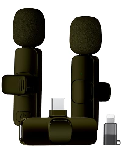 Kabelloses Lavalier Mikrofon für iPhone/iPad/Android (2 Sender), Mini Ansteckmikrofon mit Geräuschunterdrückung, Plug-Play Wireless Mikrofon für Videoaufnahmen, Podcast,...