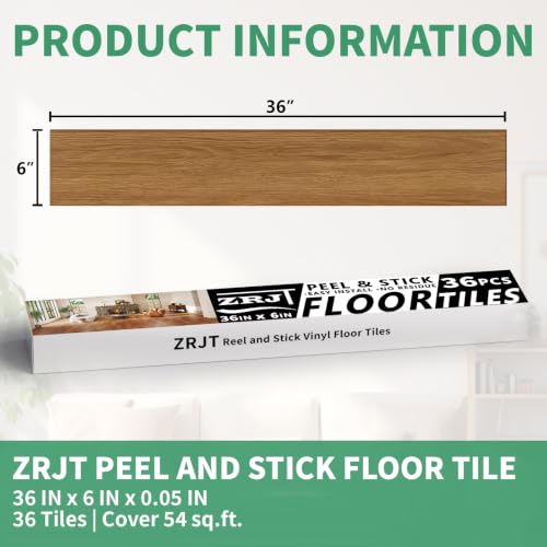 54 Sq.Ft. Peel and Stick Vinyl Floor Tiles 36" x 6" Wood Look Planks, 36 Pack Waterproof Self-Adhesive Flooring Tiles, DIY for Renter, Kitchen, Living Room, RV, Burlywood by ZRJT - Image 3