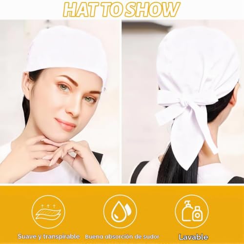 Miniatura 3 de Jeyorzy 3 Pcs Gorro De Cocina Ajustable Unisex, Gorro Cocinero Hombre Ajustable, Gorros De Chef, Cubierta Para La Cabeza Para Cocinar Asar Bandana Cap, Bandana Para Restaurantes, Cafeterías, Blanco