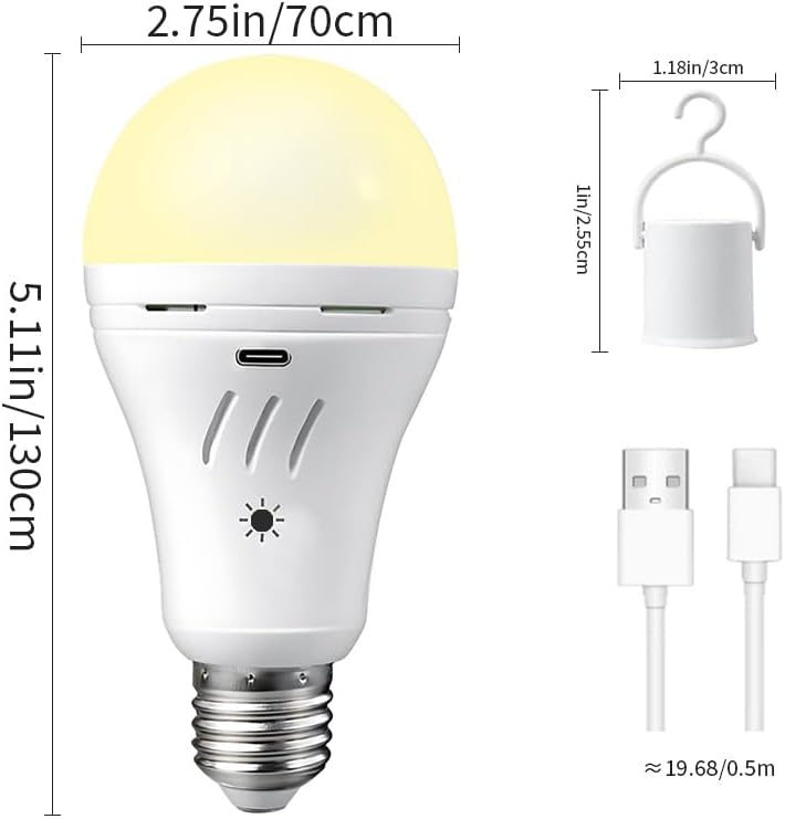 Miniatura 3 de Bombillas recargables con mando a distancia, USB + enchufe recargable con pilas, temperatura de tres colores, base E26, regulable, 2200 mAh,