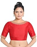 Madhu Fashion Women's Polyester Solid Pattern Embroidered Readymade Saree Blouse (Red; 40)