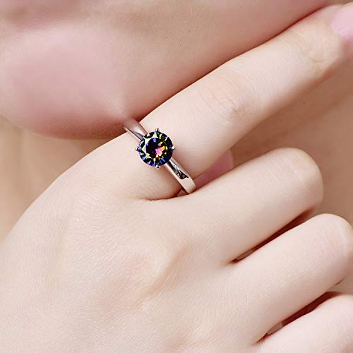925 Sterling Silver Plated Simulated Rainbow Topaz Solitaire Engagement Ring for Women2